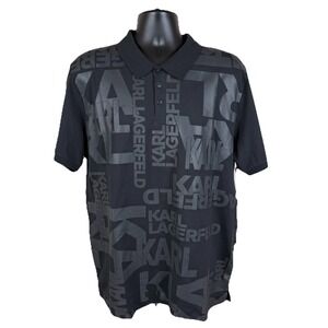 Karl Lagerfeld Paris Regular Fit SS Polo Shirt Men's XL Black Graphic Print Nwt